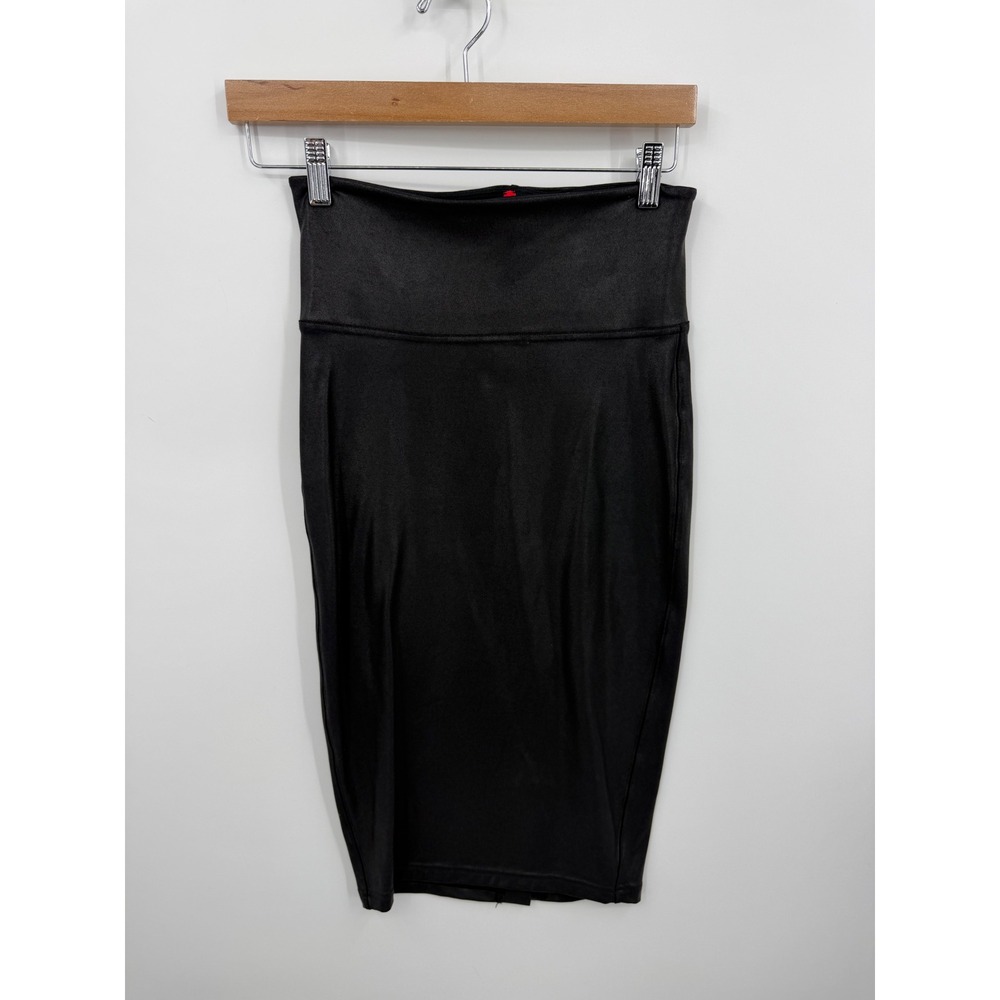 Spanx Faux Leather Pencil Skirt Women Size M Black High Waist Coated 20190R